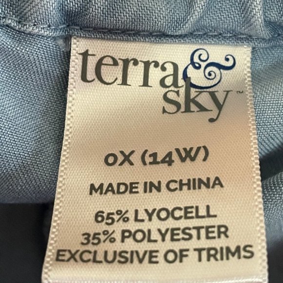 14W OX Blue Chambray Terra & Sky Women's Plus Off Shoulder Ruffle Neck - Picture 10 of 11